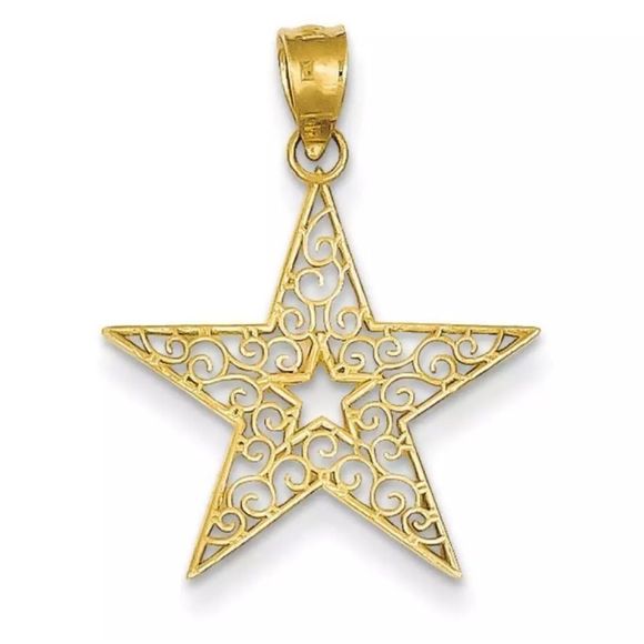Jewelry - 14kt Yellow Gold Filigree Star Charm Pendant NEW